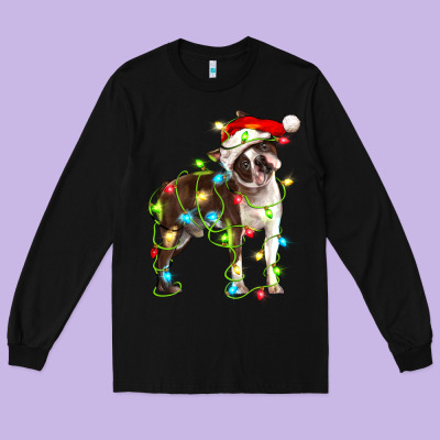 Christmas Chocolate Boston Terrier Long Sleeve Tee Designed By Lillyallendesigns