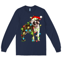 Navy christmas chocolate boston terrier Long Sleeve Tee - LillyAllenDesigns