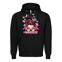 Black Warrior Cancer messy bun Cancer Awareness Zipper Hoodie - HowdyJamesFarm