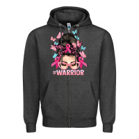 Charcoal Heather Warrior Cancer messy bun Cancer Awareness Zipper Hoodie - HowdyJamesFarm
