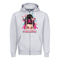 Heather Grey Warrior Cancer messy bun Cancer Awareness Zipper Hoodie - HowdyJamesFarm
