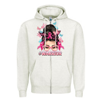 Oatmeal Heather Warrior Cancer messy bun Cancer Awareness Zipper Hoodie - HowdyJamesFarm