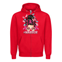 Red Warrior Cancer messy bun Cancer Awareness Zipper Hoodie - HowdyJamesFarm
