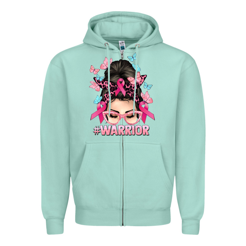 Warrior Cancer Messy Bun Cancer Awareness Zipper Hoodie by HowdyJamesFarm | Teevron