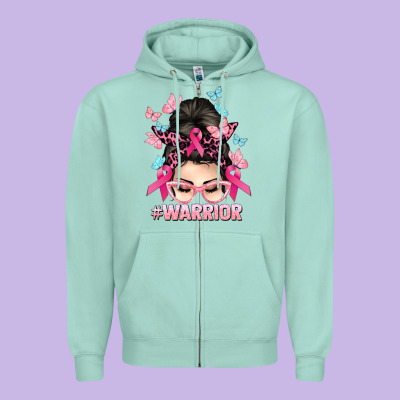 Warrior Cancer Messy Bun Cancer Awareness Zipper Hoodie Designed By Howdyjamesfarm