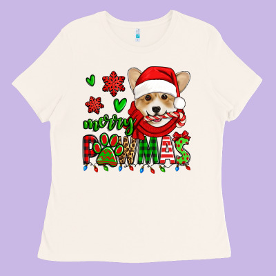 Merry Pawmas Christmas Corgi Ladies Tee Designed By Jasminsmagicworld