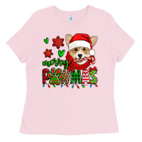 Bubblegum Pink merry pawmas christmas corgi Ladies Tee - Jasminsmagicworld