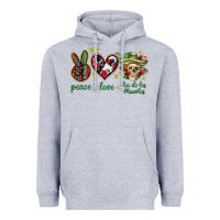Heather Grey Peace love dia de los muertos Mexico Heavyweight Hoodie - HowdyJamesFarm