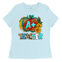 Baby Blue a+ teacher apple Ladies Tee - BundleAndBundleShop