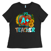 Black a+ teacher apple Ladies Tee - BundleAndBundleShop