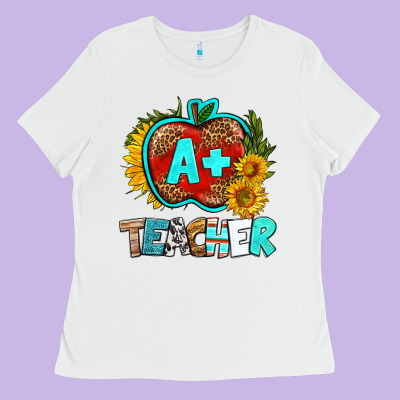 A+ Teacher Apple Ladies Tee Designed By Bundleandbundleshop
