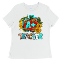 White a+ teacher apple Ladies Tee - BundleAndBundleShop