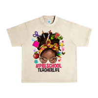 Preschool Teacher Life Afro Messy Bun Urban Heavy Tee | Teevron