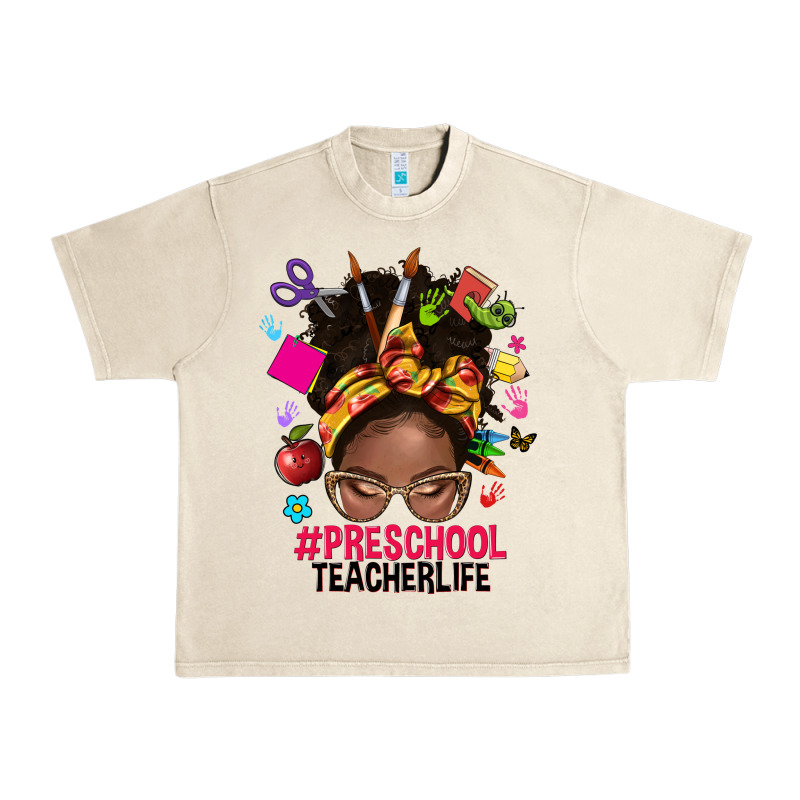 Preschool Teacher Life Afro Messy Bun Urban Heavy Tee by NancyCooperArtShop | Teevron