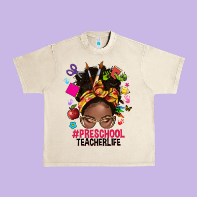 Preschool Teacher Life Afro Messy Bun Urban Heavy Tee Designed By Nancycooperartshop