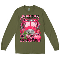 Army Green in october we wear pink halloween school bus Long Sleeve Tee - LillyAllenDesigns
