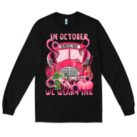 Black in october we wear pink halloween school bus Long Sleeve Tee - LillyAllenDesigns