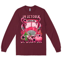 Burgundy in october we wear pink halloween school bus Long Sleeve Tee - LillyAllenDesigns