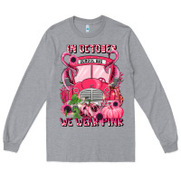 Heather Grey in october we wear pink halloween school bus Long Sleeve Tee - LillyAllenDesigns
