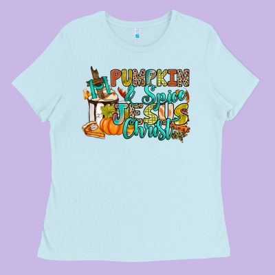 Pumpkin Spice And Jesus Christ Ladies Tee Designed By Ranaportraitstore