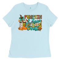 Baby Blue Pumpkin spice and Jesus Christ Ladies Tee - RanaPortraitStore