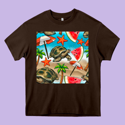 Tortoise Watermelon Beach Seamless Pattern Heavy Core Tee Designed By Bundleandbundleshop