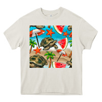Cream tortoise watermelon beach seamless pattern Heavy Core Tee - BundleAndBundleShop