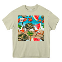 Mossy tortoise watermelon beach seamless pattern Heavy Core Tee - BundleAndBundleShop