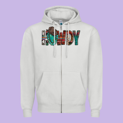 Western Howdy Gemstone Cowboy Hat Zipper Hoodie Designed By Howdyjamesfarm
