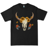 Black bull skull sunflowers and feathers Premium Tee - AdoDesignShop