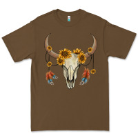 Cacao bull skull sunflowers and feathers Premium Tee - AdoDesignShop