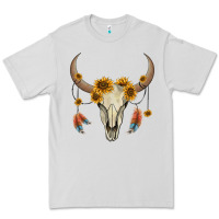 Dove Grey bull skull sunflowers and feathers Premium Tee - AdoDesignShop