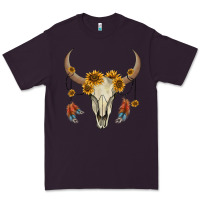 Plum bull skull sunflowers and feathers Premium Tee - AdoDesignShop