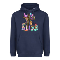 Navy He is alive Easter Day Heavyweight Hoodie - CowGirlArtShop