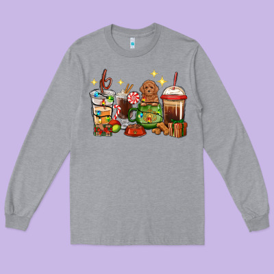 Christmas Coffee Cups With Poodle Long Sleeve Tee Designed By Ranaportraitstore