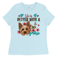Baby Blue life is better with a yorkie Ladies Tee - Jasminsmagicworld
