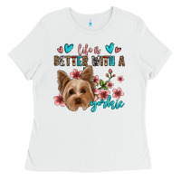 White life is better with a yorkie Ladies Tee - Jasminsmagicworld