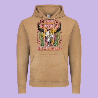 She Kinda Buck Wild With Bull Skull Vintage Hoodie Designed By Nancycooperartshop