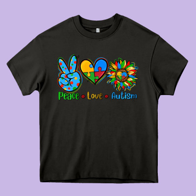 Peace Love Autism Heavy Core Tee Designed By Adodesignshop