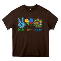 Chocolate Brown peace love autism Heavy Core Tee - AdoDesignShop