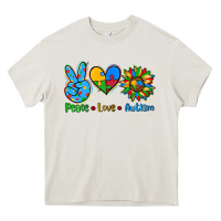 Cream peace love autism Heavy Core Tee - AdoDesignShop