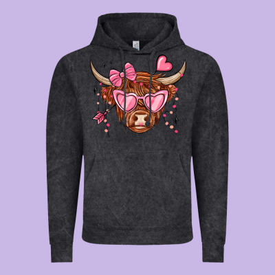 Valentines Day Long Haired Cow Vintage Hoodie Designed By Maliassmallbusiness