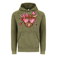 Vintage Olive valentines day long haired cow Vintage Hoodie - MaliasSmallBusiness