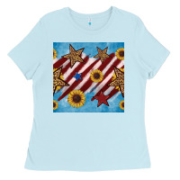Baby Blue western star with sunflower seamless pattern Ladies Tee - BundleAndBundleShop