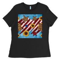 Black western star with sunflower seamless pattern Ladies Tee - BundleAndBundleShop