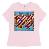 Bubblegum Pink western star with sunflower seamless pattern Ladies Tee - BundleAndBundleShop