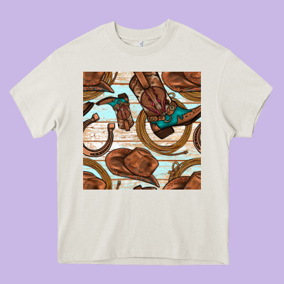 Cowboy Western Seamless Pattern Heavy Core Tee Designed By Bundleandbundleshop