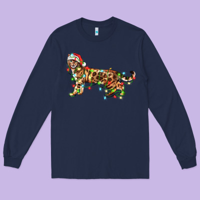 Christmas Bengal Cat Long Sleeve Tee Designed By Lillyallendesigns