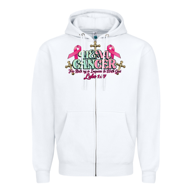 Heal Cancer Luke 1:37 Cross Cancer Awareness Zipper Hoodie by HowdyJamesFarm | Teevron