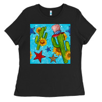 Black 4th of july cacti seamless pattern Ladies Tee - BundleAndBundleShop